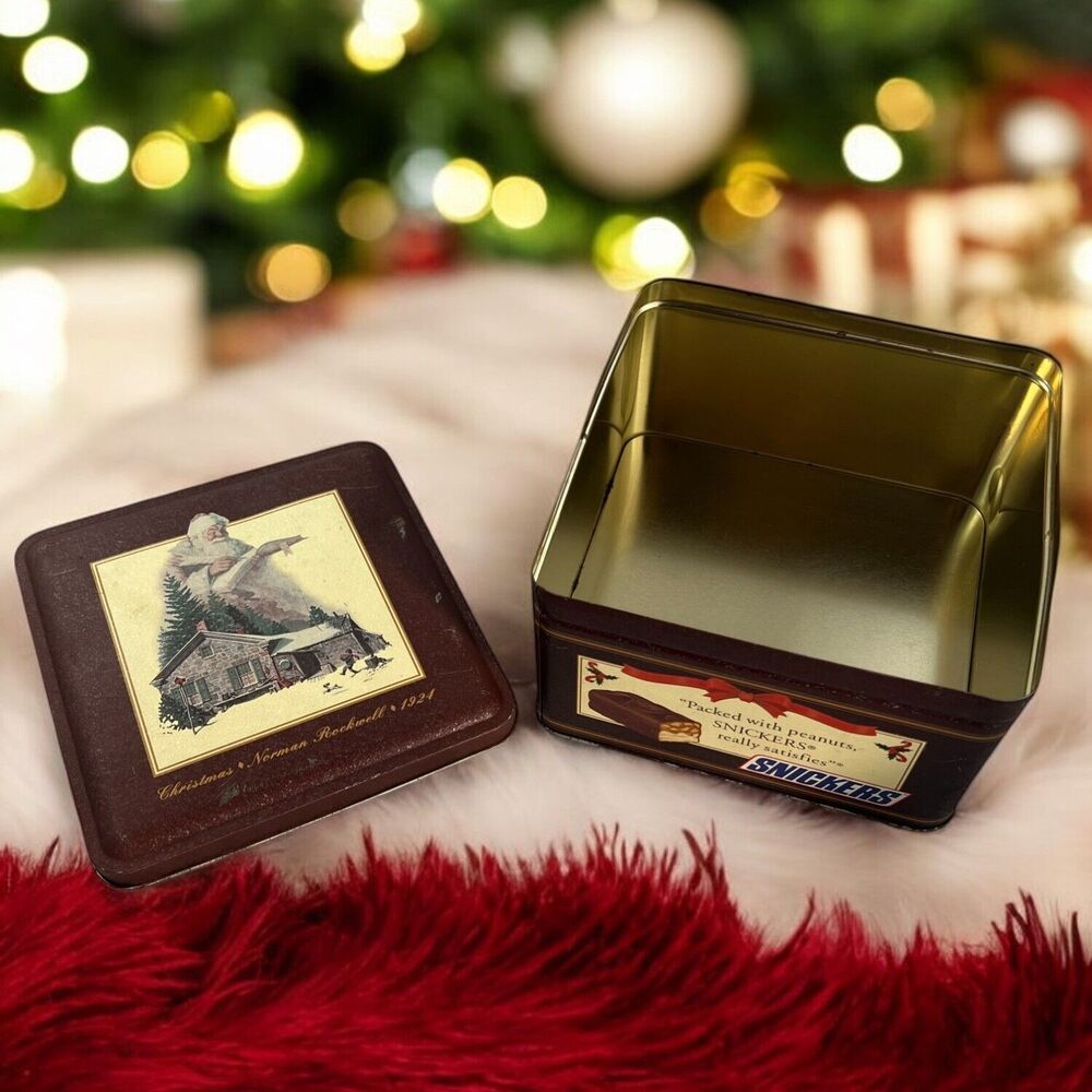 Xmas Vintage 1993 SNICKERS-Norman Rockwell 1924 Christmas 6x6x3" Collector's Tin